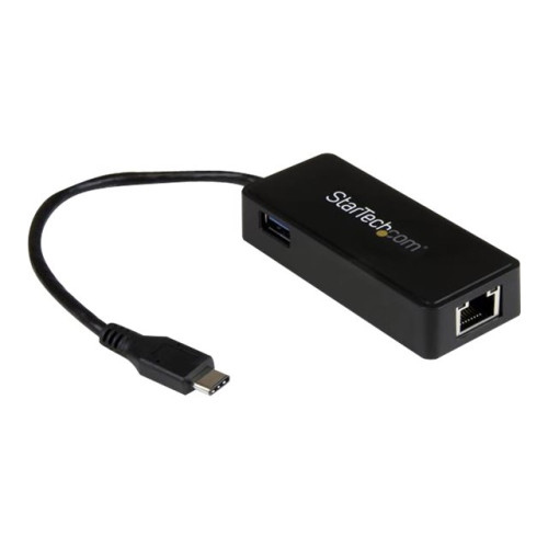 StarTech.com Startech USB-C till Gigabit-nätverksadapter med extra USB-port - Svart - nätverksadapter - USB-C - Gigabit Ethernet + USB 3.1 Gen 2 -