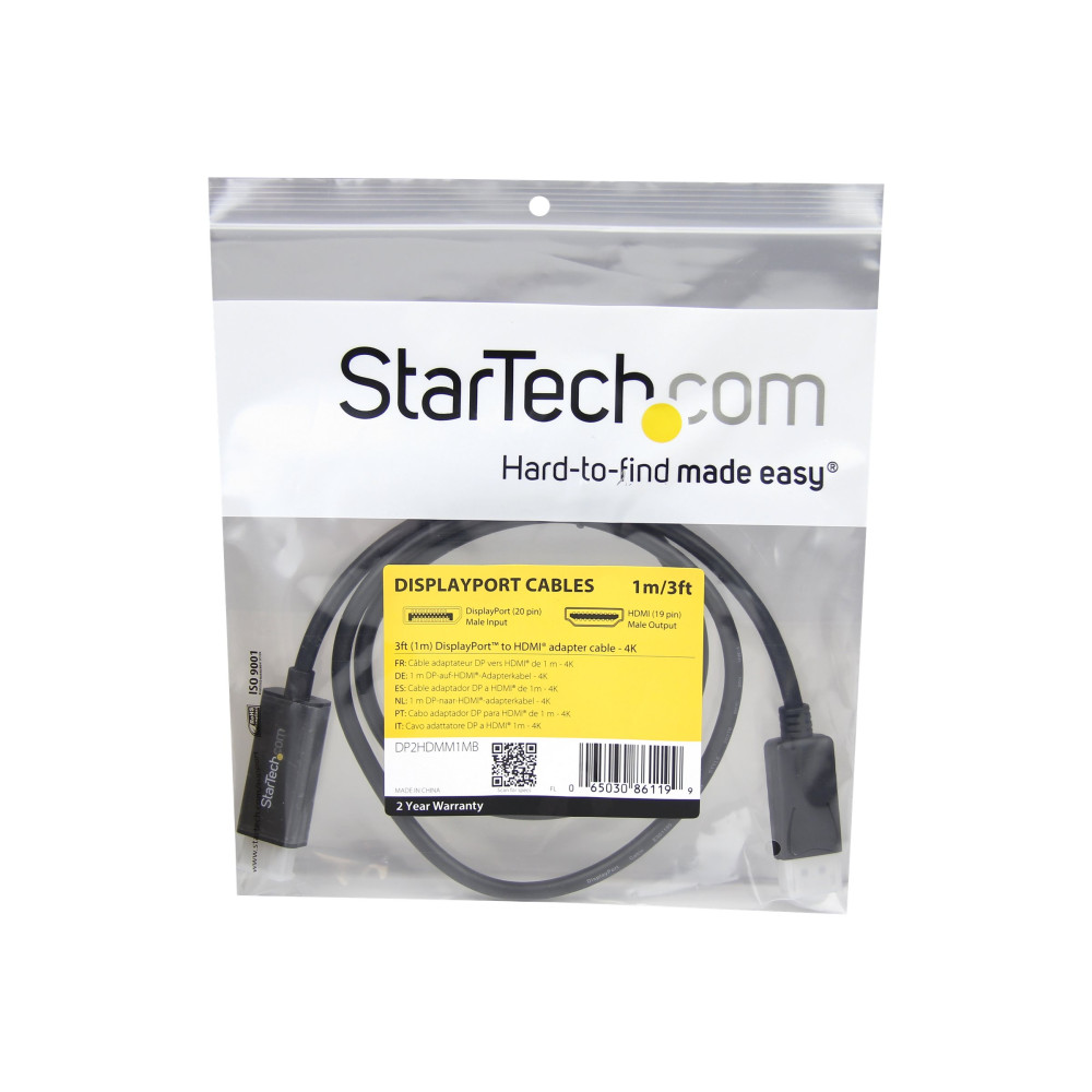 Produktbild för StarTech.com DisplayPort till HDMI-konverterarkabel - 1 m - 4K - adapterkabel - DisplayPort / HDMI - 1 m