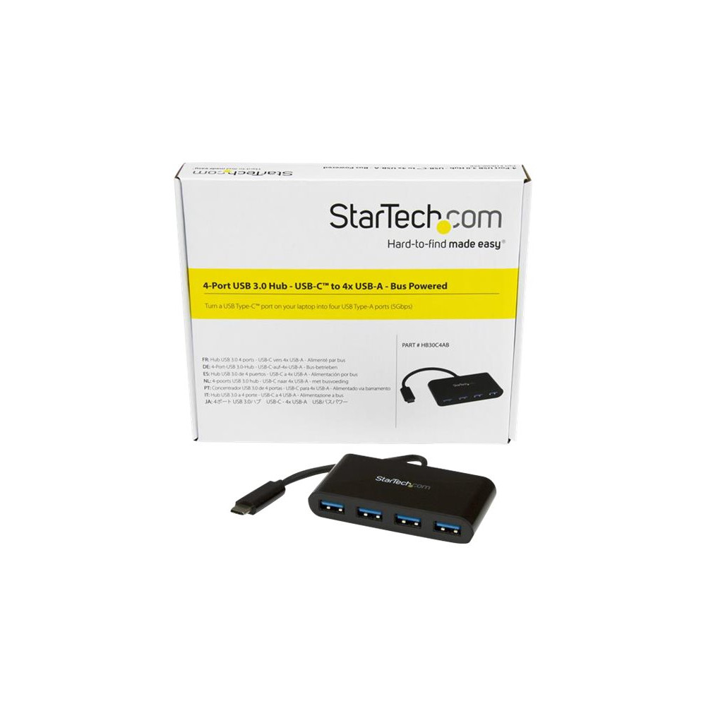 Produktbild för Startech USB-C-hubb med 4 portar - USB-C till 4x USB-A - USB 3.0-hubb - bussdriven - hubb - 4 portar