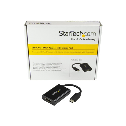 StarTech.com Startech USB C till HDMI 2.0-adapter med strömförsörjning ‒ videokonverterare USB Type-C till HDMI-skärm för 4K vid 60 Hz ‒ port som ger strömförsörjning på 60 W för direktladdning ‒ Thunderbolt 3-kompatibel ‒ svart - videokort - HDMI / USB