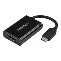 Produktbild för Startech USB C till HDMI 2.0-adapter med strömförsörjning ‒ videokonverterare USB Type-C till HDMI-skärm för 4K vid 60 Hz ‒ port som ger strömförsörjning på 60 W för direktladdning ‒ Thunderbolt 3-kompatibel ‒ svart - videokort - HDMI / USB