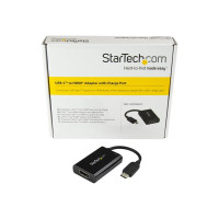 Produktbild för Startech USB C till HDMI 2.0-adapter med strömförsörjning ‒ videokonverterare USB Type-C till HDMI-skärm för 4K vid 60 Hz ‒ port som ger strömförsörjning på 60 W för direktladdning ‒ Thunderbolt 3-kompatibel ‒ svart - videokort - HDMI / USB
