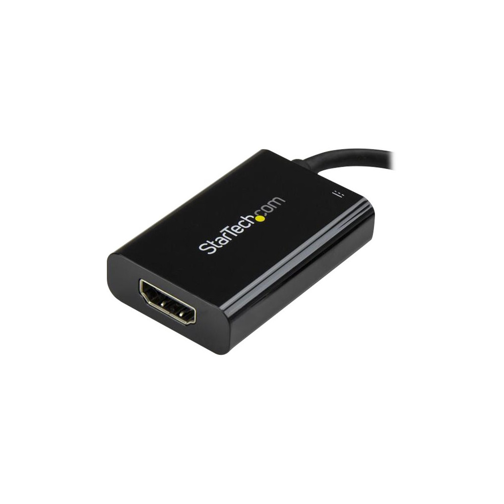 Produktbild för Startech USB C till HDMI 2.0-adapter med strömförsörjning ‒ videokonverterare USB Type-C till HDMI-skärm för 4K vid 60 Hz ‒ port som ger strömförsörjning på 60 W för direktladdning ‒ Thunderbolt 3-kompatibel ‒ svart - videokort - HDMI / USB
