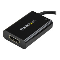 Produktbild för Startech USB C till HDMI 2.0-adapter med strömförsörjning ‒ videokonverterare USB Type-C till HDMI-skärm för 4K vid 60 Hz ‒ port som ger strömförsörjning på 60 W för direktladdning ‒ Thunderbolt 3-kompatibel ‒ svart - videokort - HDMI / USB
