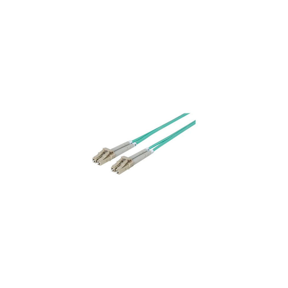 Produktbild för Intellinet Fiber Optic Patch Cable, OM3, LC/LC, 1m, Aqua, Duplex, Multimode, 50/125 µm, LSZH, Fibre, Lifetime Warranty, Polybag - patch-kabel - 1 m - havsblå