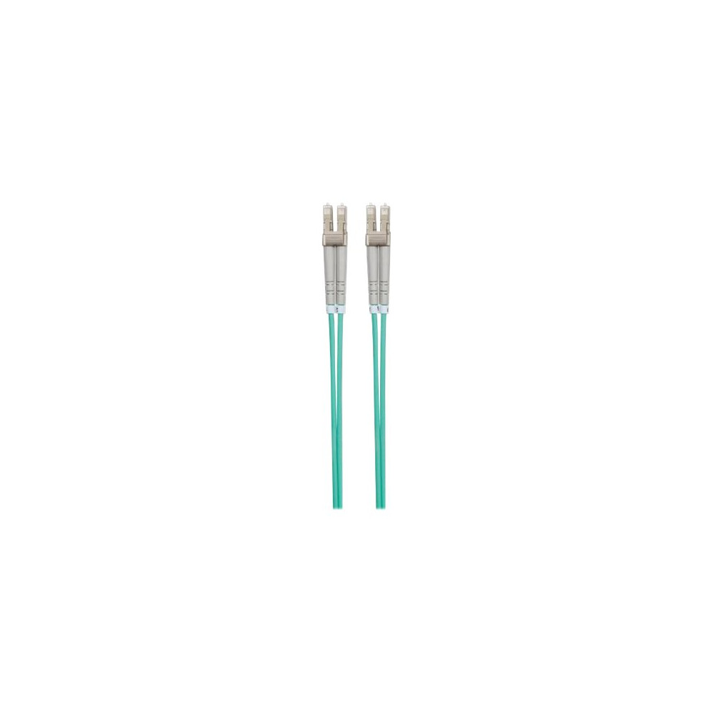 Produktbild för Intellinet Fiber Optic Patch Cable, OM3, LC/LC, 1m, Aqua, Duplex, Multimode, 50/125 µm, LSZH, Fibre, Lifetime Warranty, Polybag - patch-kabel - 1 m - havsblå