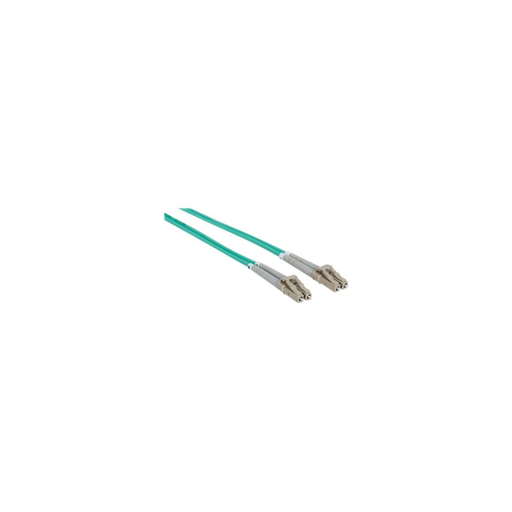 Produktbild för Intellinet Fiber Optic Patch Cable, OM3, LC/LC, 1m, Aqua, Duplex, Multimode, 50/125 µm, LSZH, Fibre, Lifetime Warranty, Polybag - patch-kabel - 1 m - havsblå