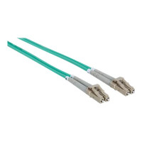 Produktbild för Intellinet Fiber Optic Patch Cable, OM3, LC/LC, 1m, Aqua, Duplex, Multimode, 50/125 µm, LSZH, Fibre, Lifetime Warranty, Polybag - patch-kabel - 1 m - havsblå