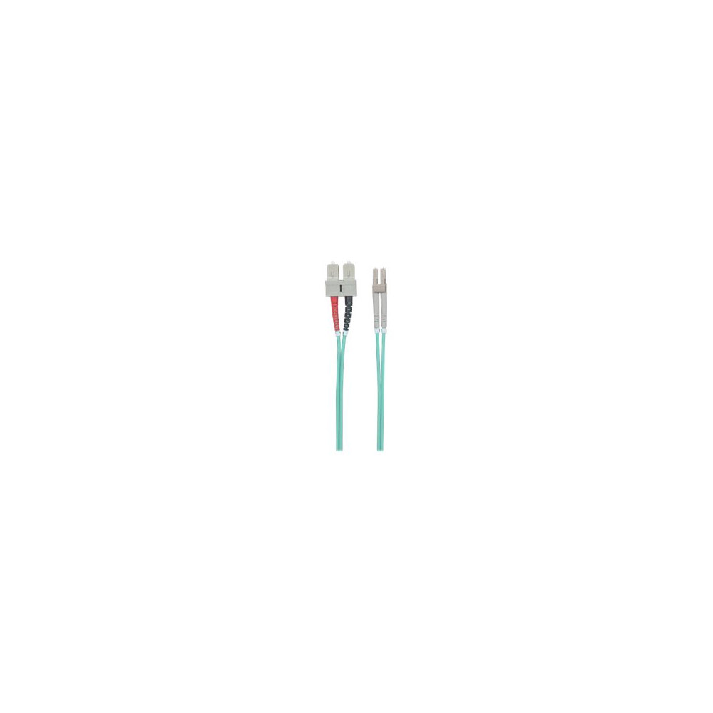 Produktbild för Intellinet Fiber Optic Patch Cable, OM3, LC/SC, 2m, Aqua, Duplex, Multimode, 50/125 µm, LSZH, Fibre, Lifetime Warranty, Polybag - patch-kabel - 2 m - havsblå