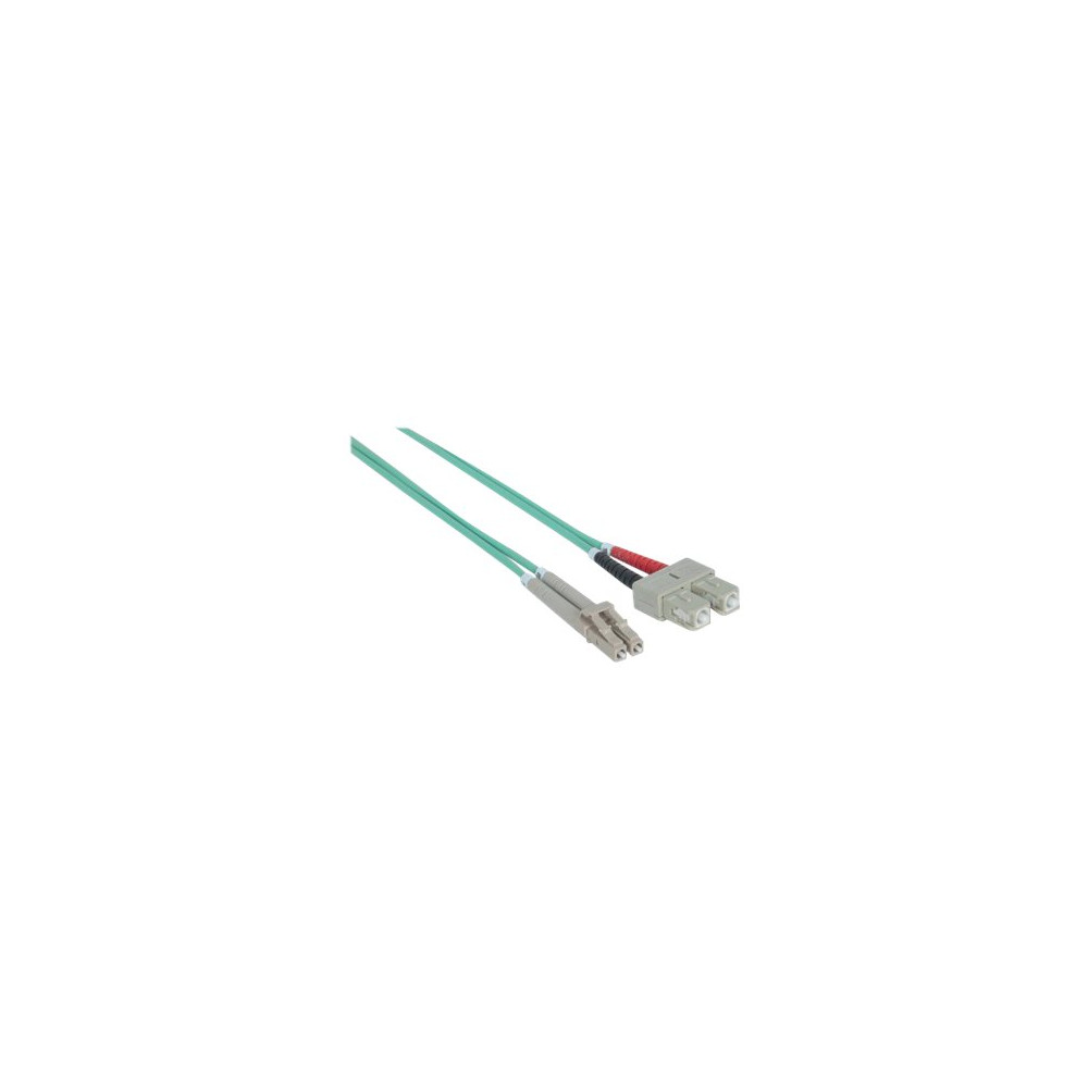 Produktbild för Intellinet Fiber Optic Patch Cable, OM3, LC/SC, 2m, Aqua, Duplex, Multimode, 50/125 µm, LSZH, Fibre, Lifetime Warranty, Polybag - patch-kabel - 2 m - havsblå