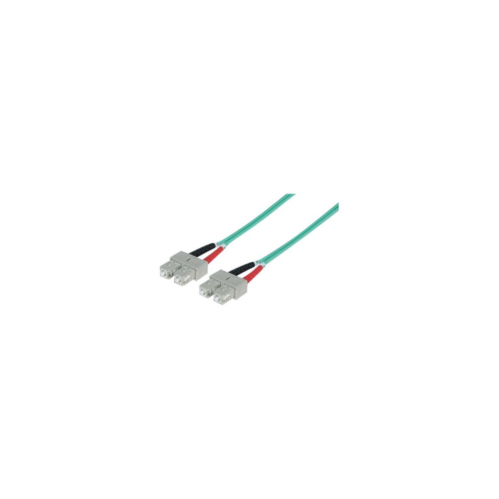 Produktbild för Intellinet Fiber Optic Patch Cable, OM3, SC/SC, 1m, Aqua, Duplex, Multimode, 50/125 µm, LSZH, Fibre, Lifetime Warranty, Polybag - patch-kabel - 1 m - havsblå