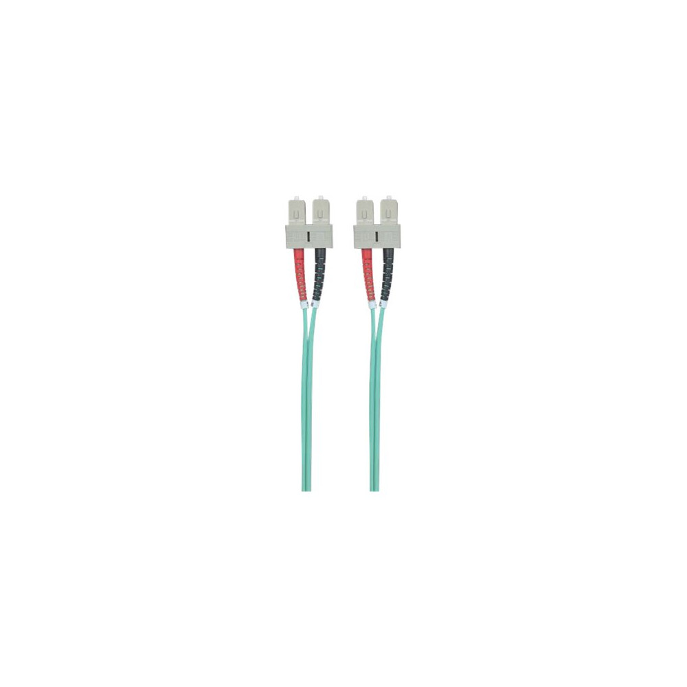 Produktbild för Intellinet Fiber Optic Patch Cable, OM3, SC/SC, 1m, Aqua, Duplex, Multimode, 50/125 µm, LSZH, Fibre, Lifetime Warranty, Polybag - patch-kabel - 1 m - havsblå