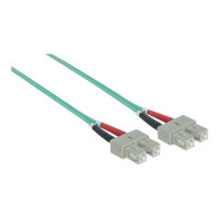 Produktbild för Intellinet Fiber Optic Patch Cable, OM3, SC/SC, 1m, Aqua, Duplex, Multimode, 50/125 µm, LSZH, Fibre, Lifetime Warranty, Polybag - patch-kabel - 1 m - havsblå