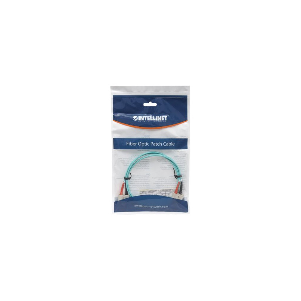 Produktbild för Intellinet Fiber Optic Patch Cable, OM3, SC/SC, 1m, Aqua, Duplex, Multimode, 50/125 µm, LSZH, Fibre, Lifetime Warranty, Polybag - patch-kabel - 1 m - havsblå