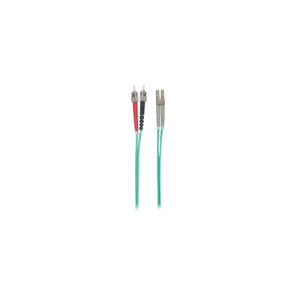 Produktbild för Intellinet Fiber Optic Patch Cable, OM3, ST/LC, 5m, Aqua, Duplex, Multimode, 50/125 µm, LSZH, Fibre, Lifetime Warranty, Polybag - patch-kabel - 5 m - havsblå