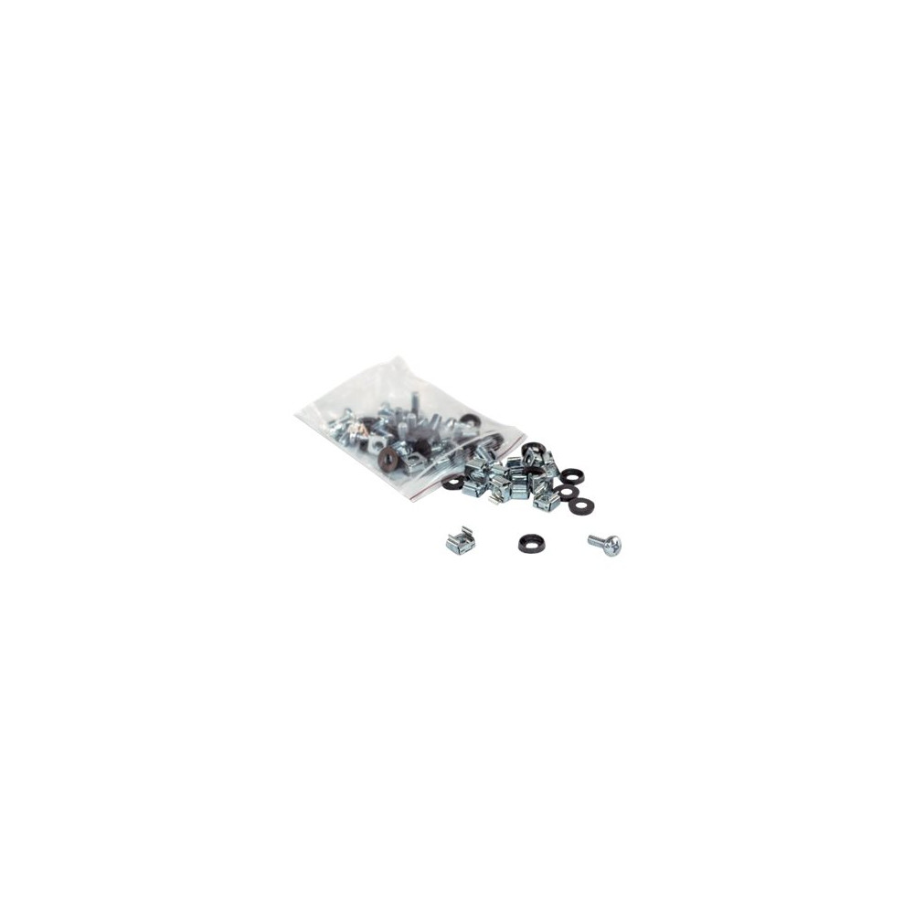Produktbild för Intellinet Cage Nut Set, 100 Pack - M6 Nuts, Bolts and Washers, Suitable for Network Cabinets/Server Racks, Plastic Storage Jar, Lifetime Warranty - skruvar, muttrar och mellanläggsbrickor för rack