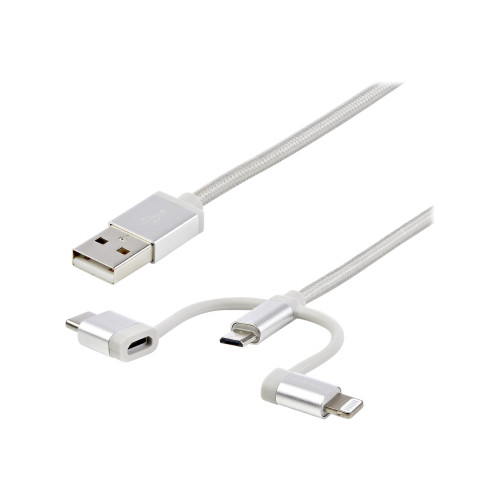StarTech.com StarTech.com 1 m USB-multiladdningskabel - USB till Micro-USB eller USB-C eller Lightning för iPhone/ iPad/iPod/Android - Apple MFi-certifierad - 3 i 1 USB-laddare - Vävd - USB-kabel - 1 m