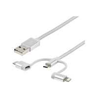 Produktbild för StarTech.com 1 m USB-multiladdningskabel - USB till Micro-USB eller USB-C eller Lightning för iPhone/ iPad/iPod/Android - Apple MFi-certifierad - 3 i 1 USB-laddare - Vävd - USB-kabel - 1 m