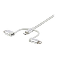 Produktbild för StarTech.com 1 m USB-multiladdningskabel - USB till Micro-USB eller USB-C eller Lightning för iPhone/ iPad/iPod/Android - Apple MFi-certifierad - 3 i 1 USB-laddare - Vävd - USB-kabel - 1 m