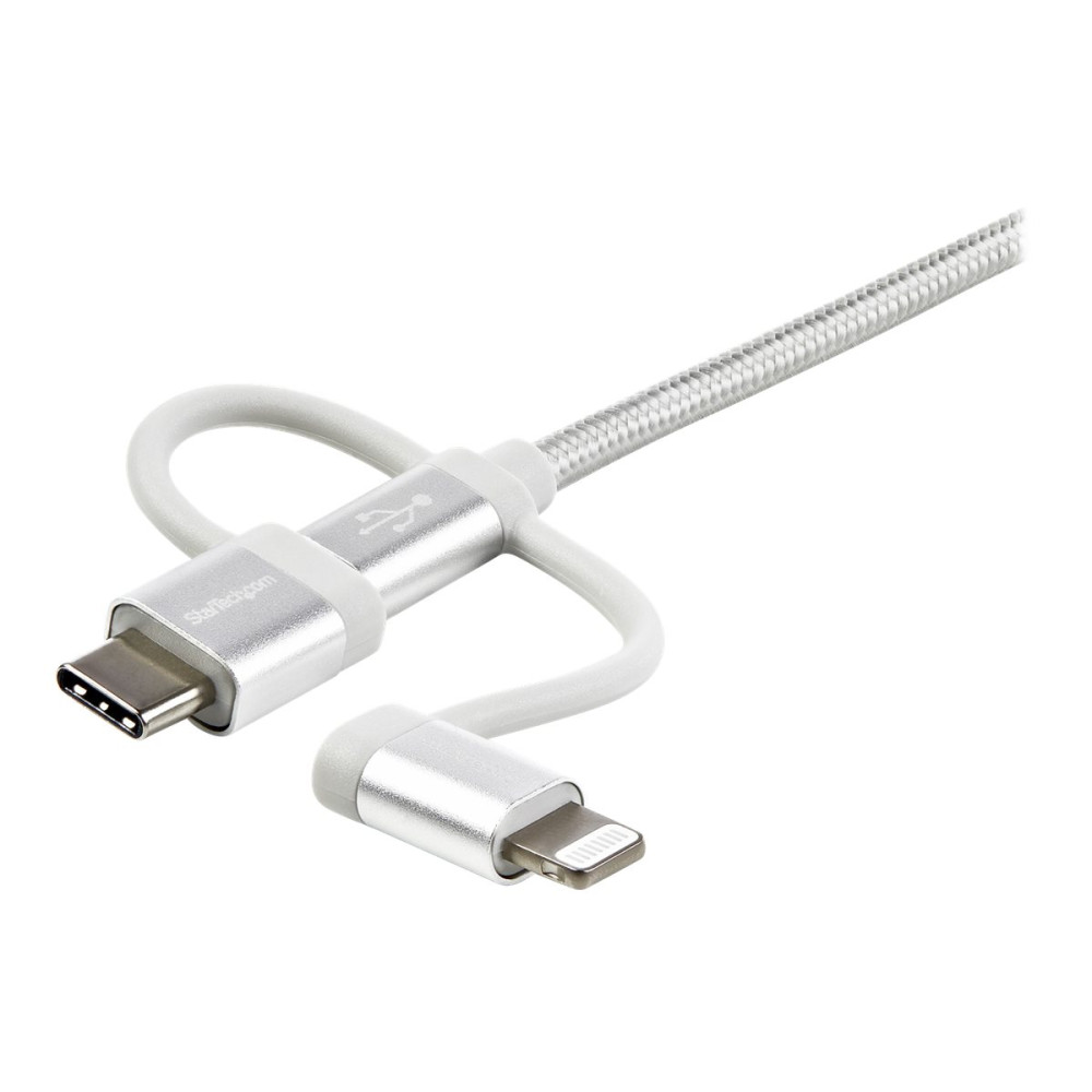 Produktbild för StarTech.com 1 m USB-multiladdningskabel - USB till Micro-USB eller USB-C eller Lightning för iPhone/ iPad/iPod/Android - Apple MFi-certifierad - 3 i 1 USB-laddare - Vävd - USB-kabel - 1 m