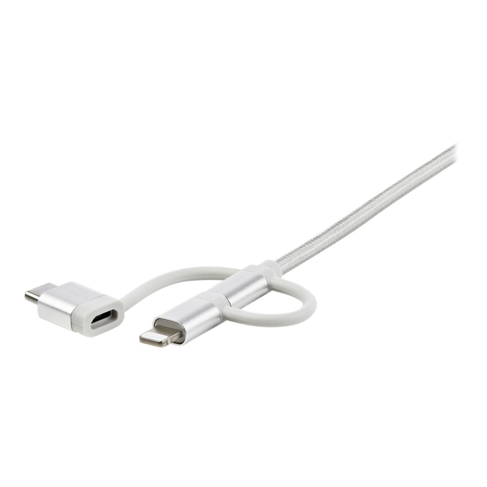 Produktbild för StarTech.com 1 m USB-multiladdningskabel - USB till Micro-USB eller USB-C eller Lightning för iPhone/ iPad/iPod/Android - Apple MFi-certifierad - 3 i 1 USB-laddare - Vävd - USB-kabel - 1 m