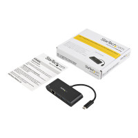 Produktbild för Startech USB-C till Ethernet-adapter med USB 3.0-hubb med 3 portar och Power Delivery - nätverksadapter - USB-C - Gigabit Ethernet