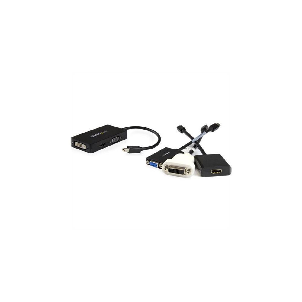 Produktbild för Startech A/V-reseadapter: 3-i-1 Mini DisplayPort till VGA-, DVI- eller HDMI-konverterare - videokort - Mini DisplayPort / HDMI / DVI / VGA - 27 cm
