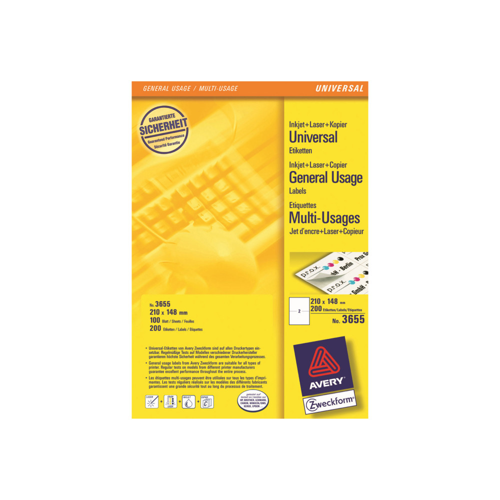 Produktbild för Avery - etiketter för flera ändamål - 200 etikett (er) - 210 x 148 mm