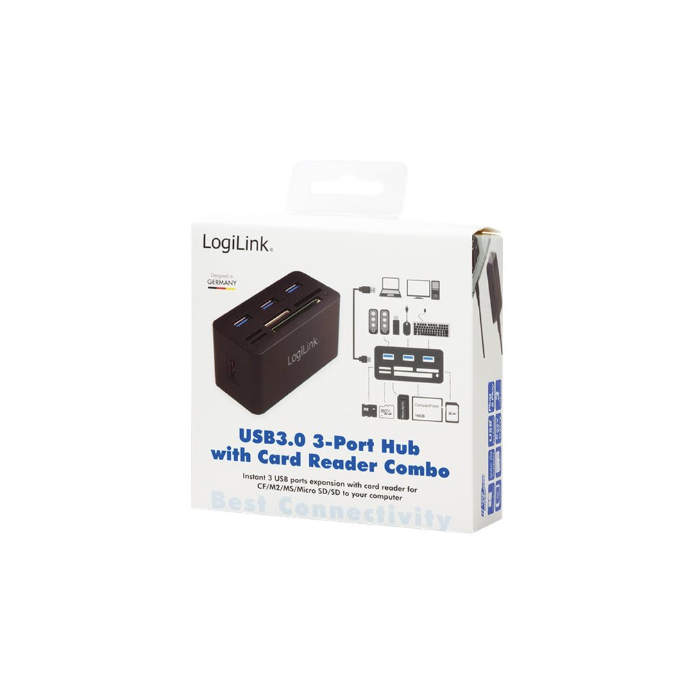 Produktbild för LogiLink USB 3.0 Hub with All-in-One Card Reader - hubb - 3 portar