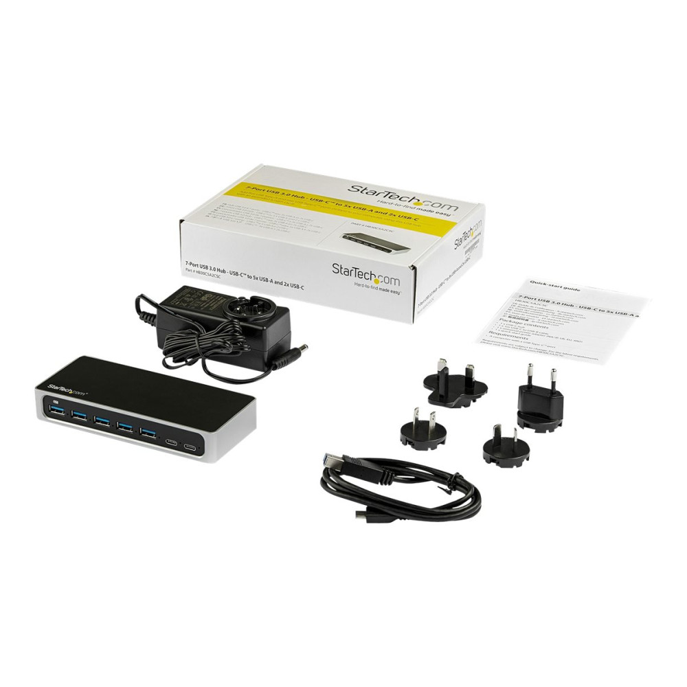 Produktbild för StarTech.com USB C-hubb med 7 portar och med snabbladdningsport - USB-C till 5x USB-A 2x USB-C (USB 3.0 SuperSpeed 5 Gbps) - Strömförsörjd USB 3.1 Gen 1 Type-C-hubb med strömadapter - Bärbar/stationär datorhubb - hubb - 7 portar