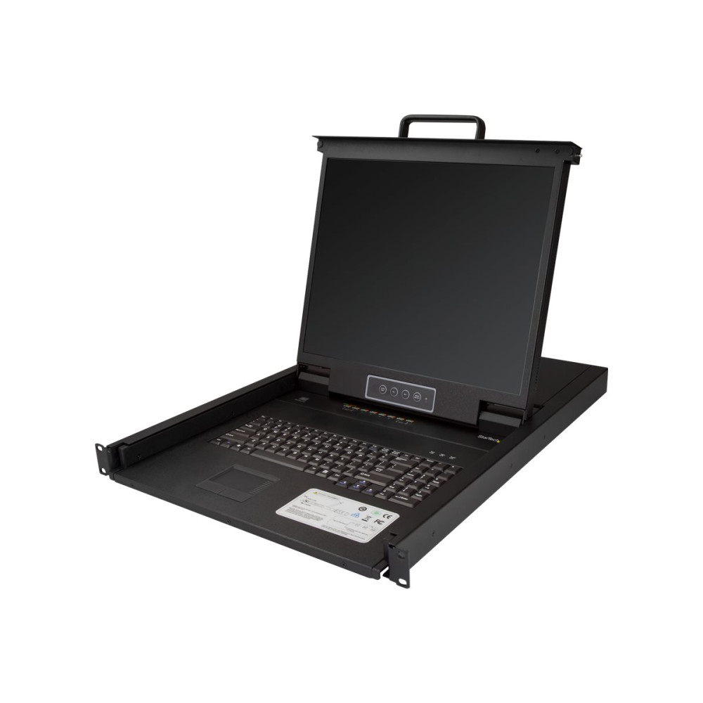Produktbild för StarTech.com 8-ports rackmonterad KVM-konsol med 1,8 m kablar - Integrerad KVM-switch med 19-tums LCD-skärm - 1U LCD KVM-låda - OSD KVM - Hållbar 50 000 MTBF - USB + VGA-support - KVM-konsol - 19"