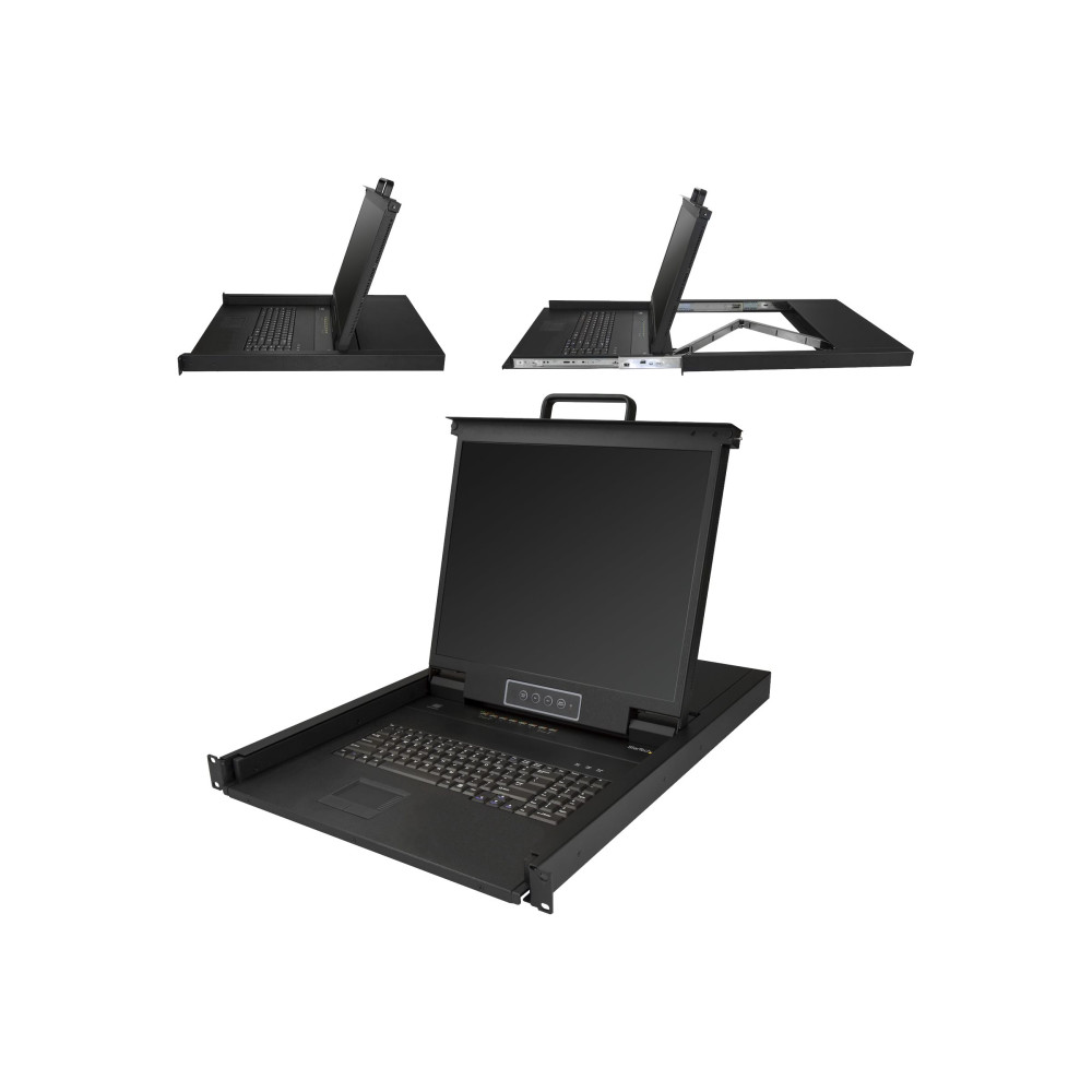 Produktbild för StarTech.com 8-ports rackmonterad KVM-konsol med 1,8 m kablar - Integrerad KVM-switch med 19-tums LCD-skärm - 1U LCD KVM-låda - OSD KVM - Hållbar 50 000 MTBF - USB + VGA-support - KVM-konsol - 19"