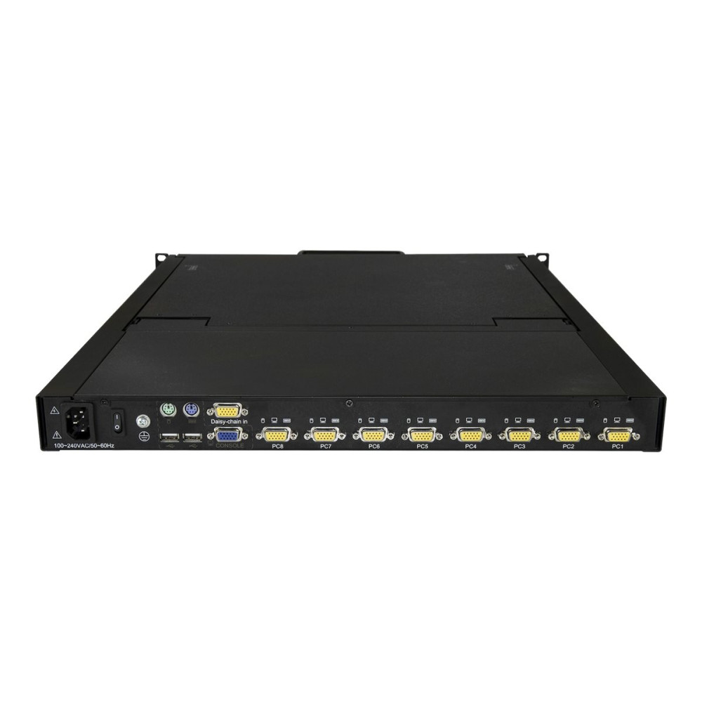 Produktbild för StarTech.com 8-ports rackmonterad KVM-konsol med 1,8 m kablar - Integrerad KVM-switch med 19-tums LCD-skärm - 1U LCD KVM-låda - OSD KVM - Hållbar 50 000 MTBF - USB + VGA-support - KVM-konsol - 19"