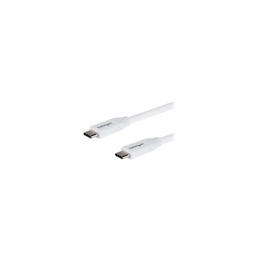Produktbild för StarTech USB C to USB C Cable - 6 ft / 2m - 5A PD - M/M - White - USB 2.0 - USB-IF Certified - USB Type C Cable - USB C Charging Cable (USB2C5C2MW) - USB typ C-kabel - USB-C till USB-C - 2 m