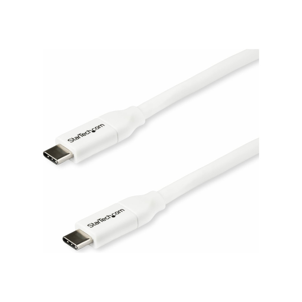 Produktbild för StarTech USB C to USB C Cable - 6 ft / 2m - 5A PD - M/M - White - USB 2.0 - USB-IF Certified - USB Type C Cable - USB C Charging Cable (USB2C5C2MW) - USB typ C-kabel - USB-C till USB-C - 2 m