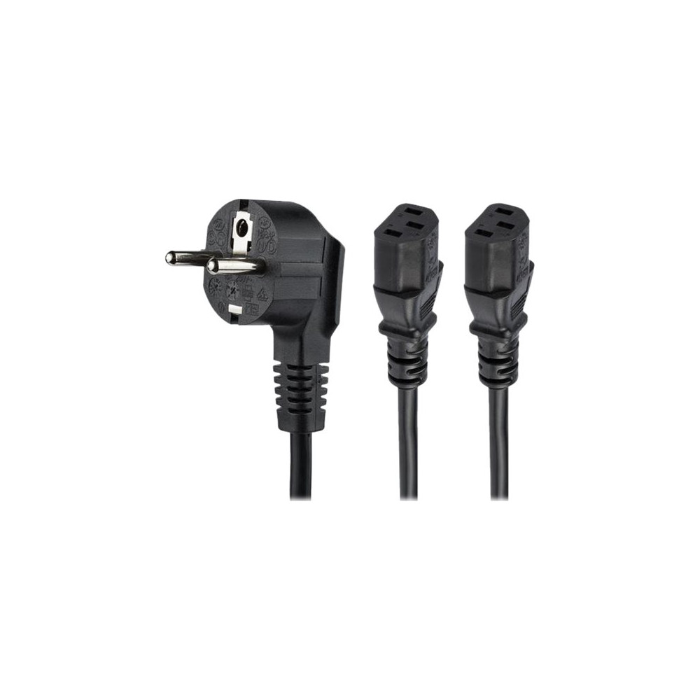 Produktbild för StarTech 2m (6ft) Computer Power Cord, 18AWG, EU Schuko to 2x C13 Power Cord, 10A 250V, Black Replacement AC Cord, TV/Monitor Power Cable, Schuko CEE 7/7 to IEC 60320 2x C13 Power Cord - PC Power Supply Cable - strömkabel - power CEE 7/7 till power IEC 60