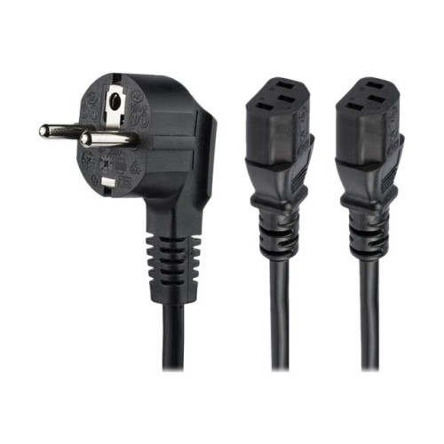 StarTech.com StarTech 2m (6ft) Computer Power Cord, 18AWG, EU Schuko to 2x C13 Power Cord, 10A 250V, Black Replacement AC Cord, TV/Monitor Power Cable, Schuko CEE 7/7 to IEC 60320 2x C13 Power Cord - PC Power Supply Cable - strömkabel - power CEE 7/7 till power IEC 60