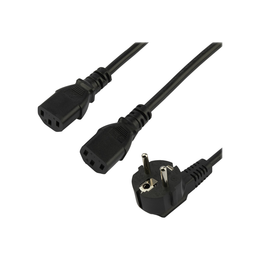 Produktbild för StarTech 2m (6ft) Computer Power Cord, 18AWG, EU Schuko to 2x C13 Power Cord, 10A 250V, Black Replacement AC Cord, TV/Monitor Power Cable, Schuko CEE 7/7 to IEC 60320 2x C13 Power Cord - PC Power Supply Cable - strömkabel - power CEE 7/7 till power IEC 60