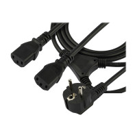Produktbild för StarTech 2m (6ft) Computer Power Cord, 18AWG, EU Schuko to 2x C13 Power Cord, 10A 250V, Black Replacement AC Cord, TV/Monitor Power Cable, Schuko CEE 7/7 to IEC 60320 2x C13 Power Cord - PC Power Supply Cable - strömkabel - power CEE 7/7 till power IEC 60