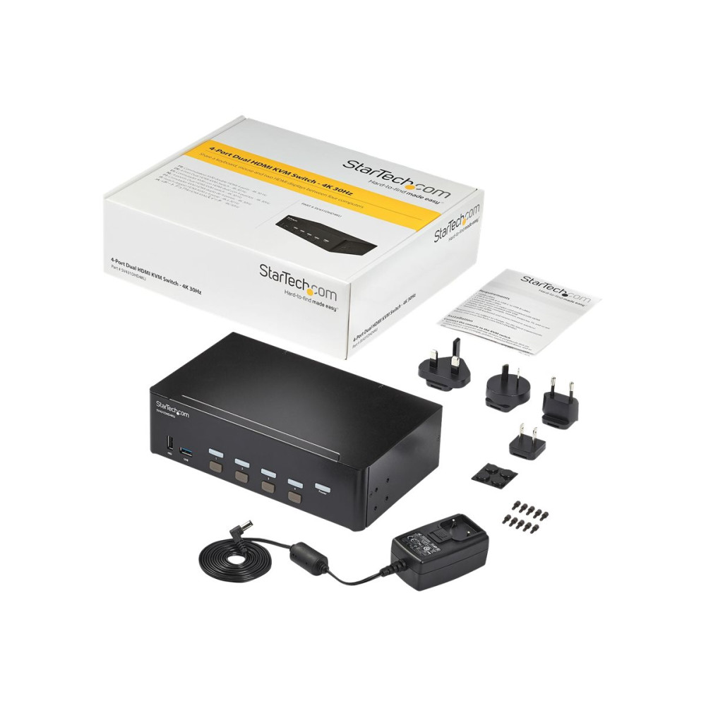 Produktbild för StarTech.com StarTech.com 4-Port Dual Monitor HDMI KVM Switch with Audio & USB 3.0 hub - 4K 30Hz - 4 PC Mac Computer KVM Switch Box for HDMI Display (SV431DHD4KU) - omkopplare för tangentbord/video/mus/ljud/USB - 4 portar - rackmonterbar