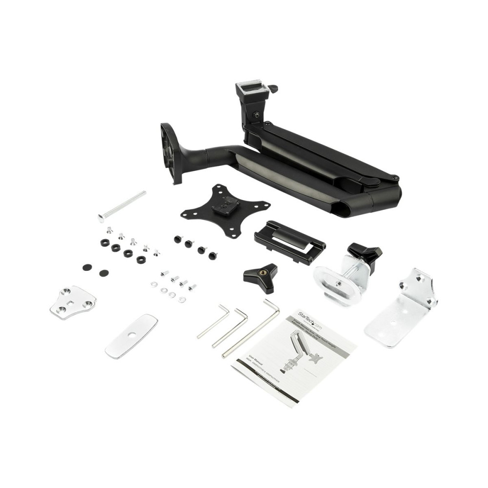 Produktbild för StarTech.com Skrivbordsmonterad monitorarm - Kraftig ergonomisk VESA-monitorarm - En skärm på 9 kg - Rörlig i alla riktningar, höjdjusterbar, ledad - Aluminium - C-klämma/genomföring - Svart monteringssats - justerbar arm - för LCD-display - svart