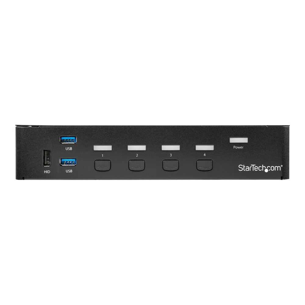 Produktbild för Startech DisplayPort KVM-switch med 4 portar - USB 3.0 - 4K 30 Hz - omkopplare för tangentbord/video/mus/USB - 4 portar - rackmonterbar