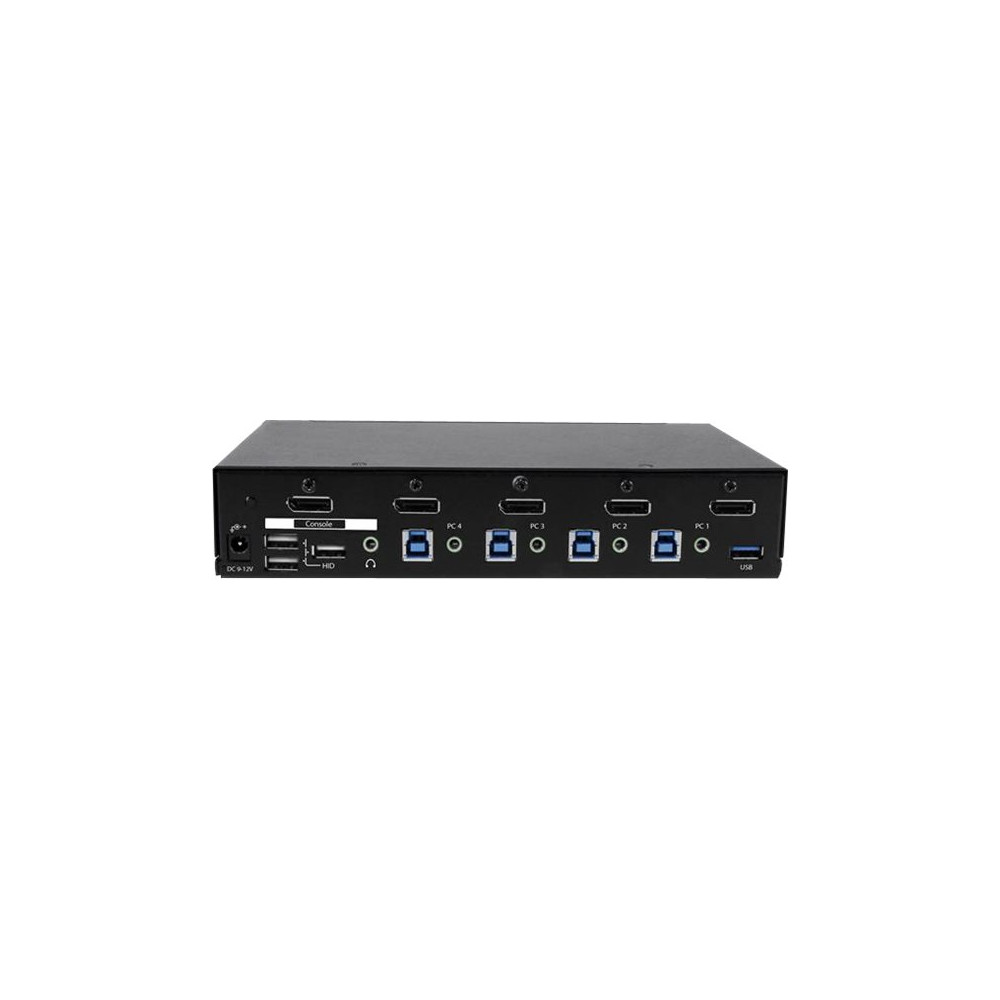 Produktbild för Startech DisplayPort KVM-switch med 4 portar - USB 3.0 - 4K 30 Hz - omkopplare för tangentbord/video/mus/USB - 4 portar - rackmonterbar