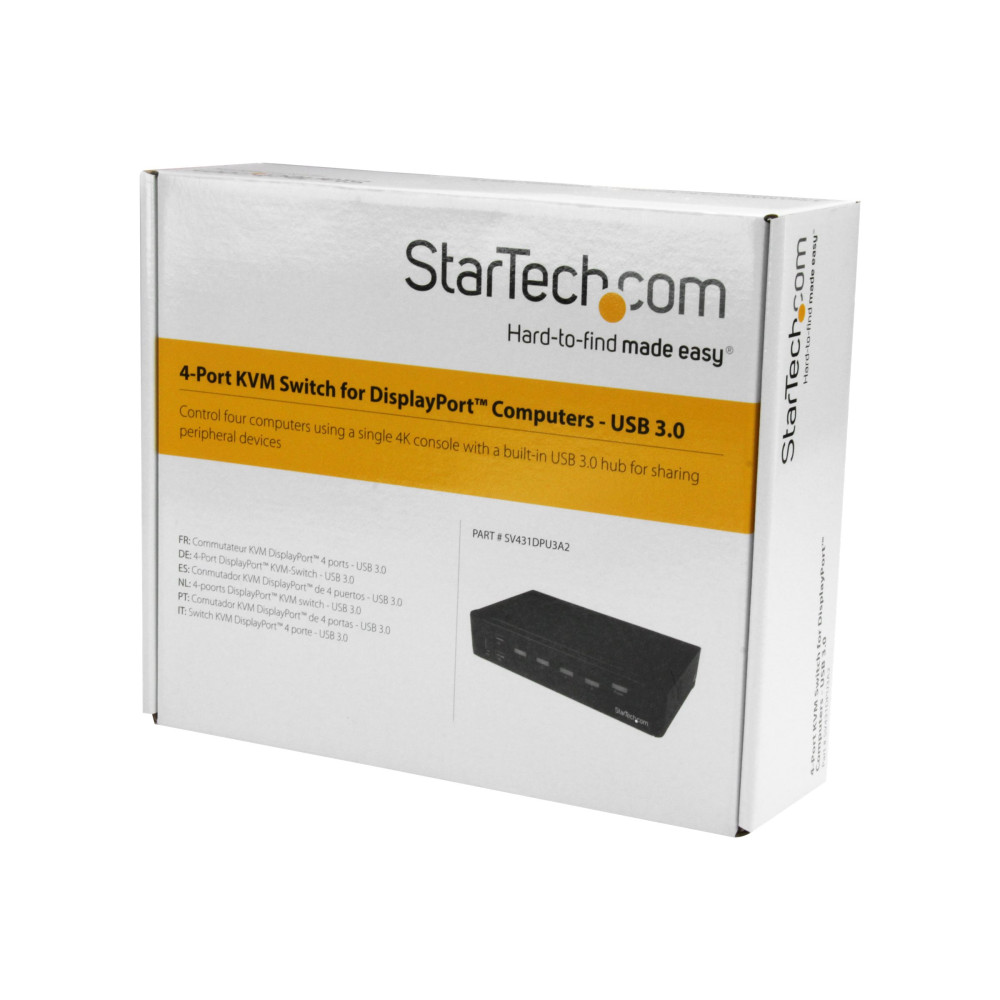 Produktbild för Startech DisplayPort KVM-switch med 4 portar - USB 3.0 - 4K 30 Hz - omkopplare för tangentbord/video/mus/USB - 4 portar - rackmonterbar