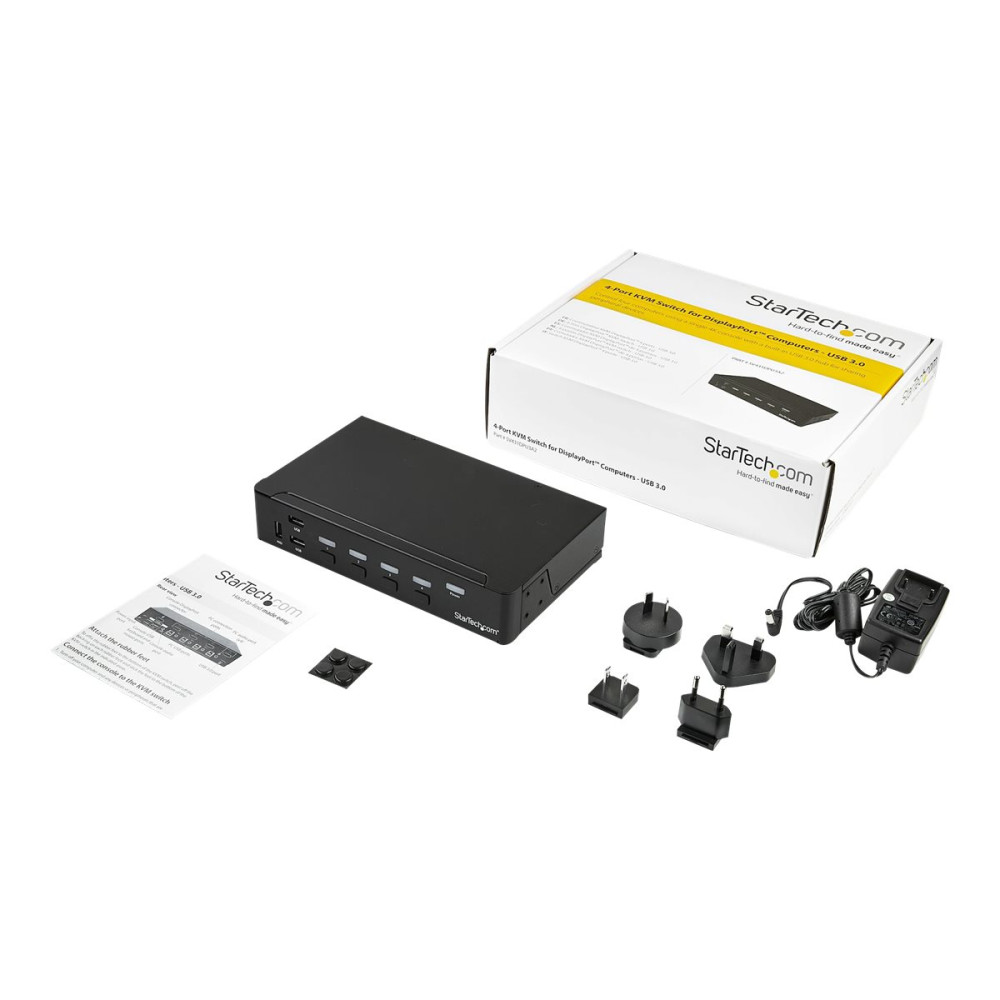Produktbild för Startech DisplayPort KVM-switch med 4 portar - USB 3.0 - 4K 30 Hz - omkopplare för tangentbord/video/mus/USB - 4 portar - rackmonterbar