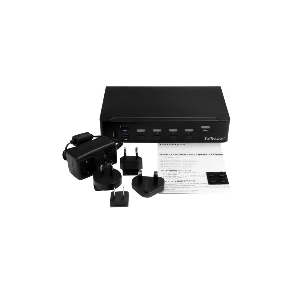 Produktbild för Startech DisplayPort KVM-switch med 4 portar - USB 3.0 - 4K 30 Hz - omkopplare för tangentbord/video/mus/USB - 4 portar - rackmonterbar