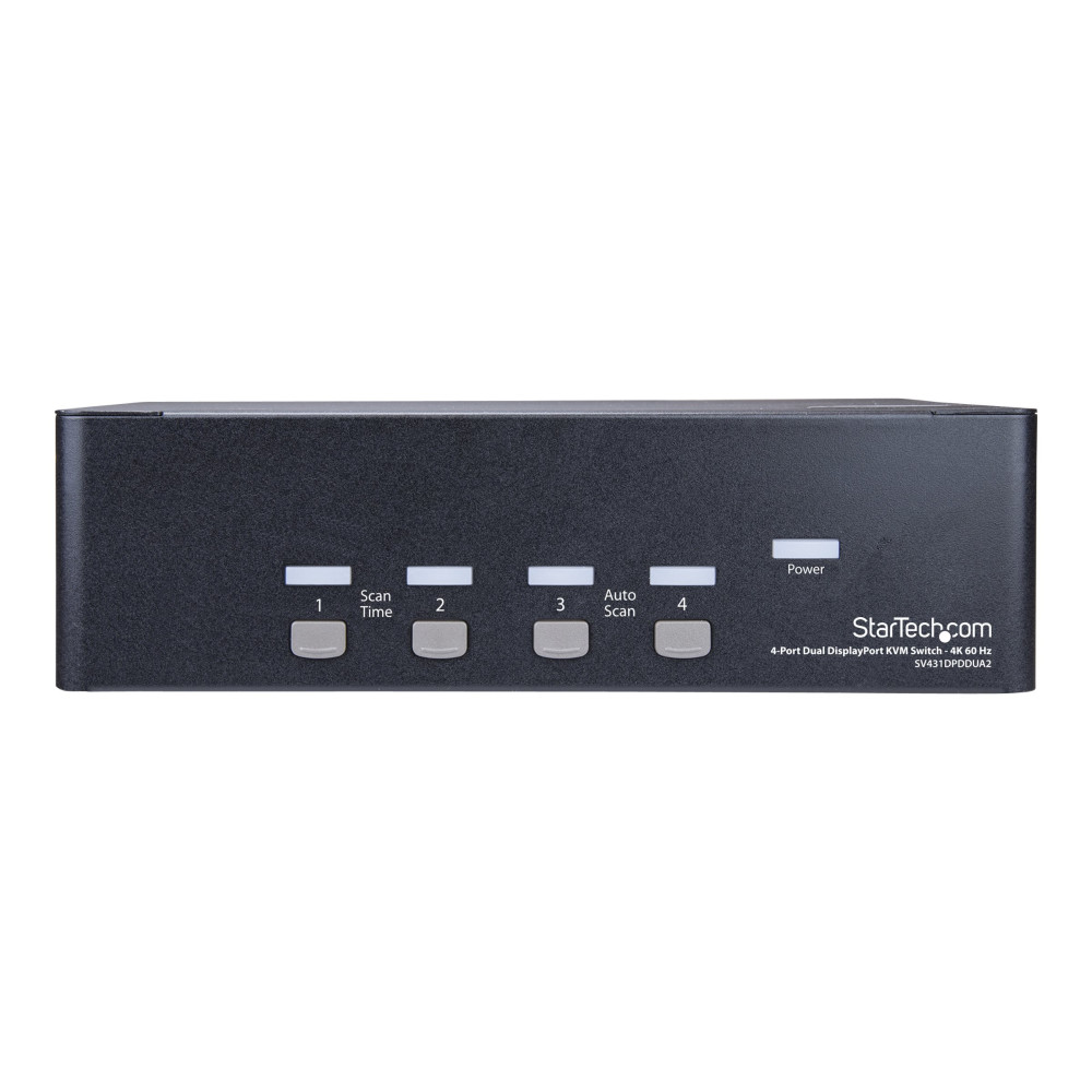 Produktbild för StarTech.com 4-ports Dual DisplayPort KVM-switch - 4K 60 Hz - omkopplare för tangentbord/video/mus/ljud/USB - 4 portar - rackmonterbar