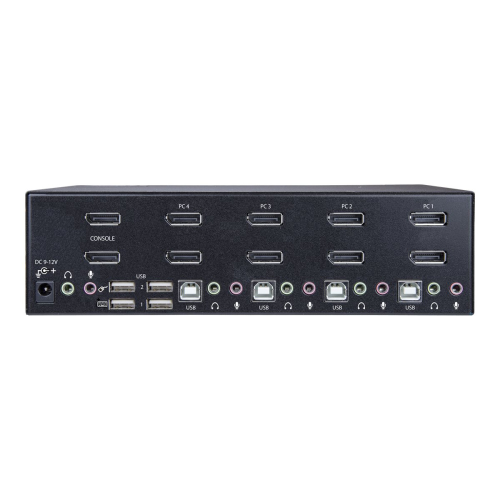 Produktbild för StarTech.com 4-ports Dual DisplayPort KVM-switch - 4K 60 Hz - omkopplare för tangentbord/video/mus/ljud/USB - 4 portar - rackmonterbar