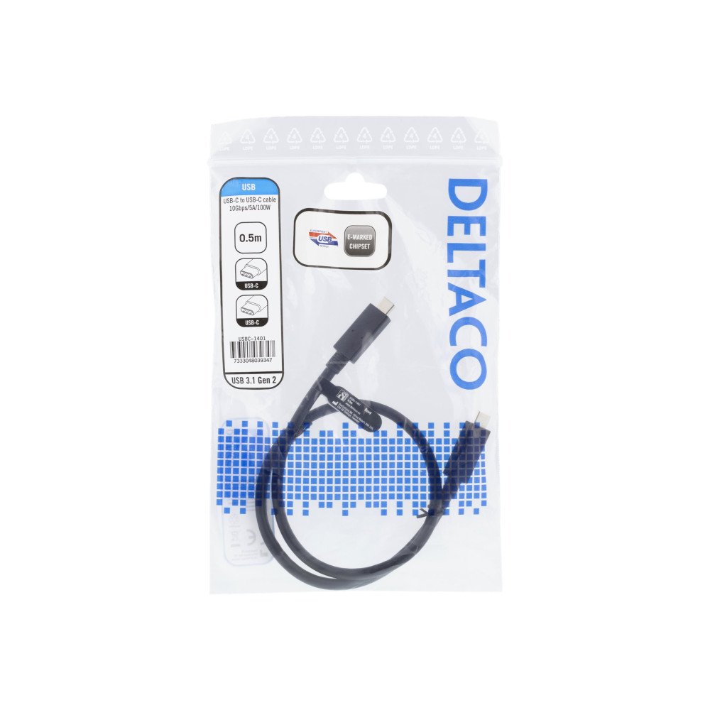 Produktbild för DELTACO USBC-1401 - USB typ C-kabel - USB-C till USB-C - 50 cm