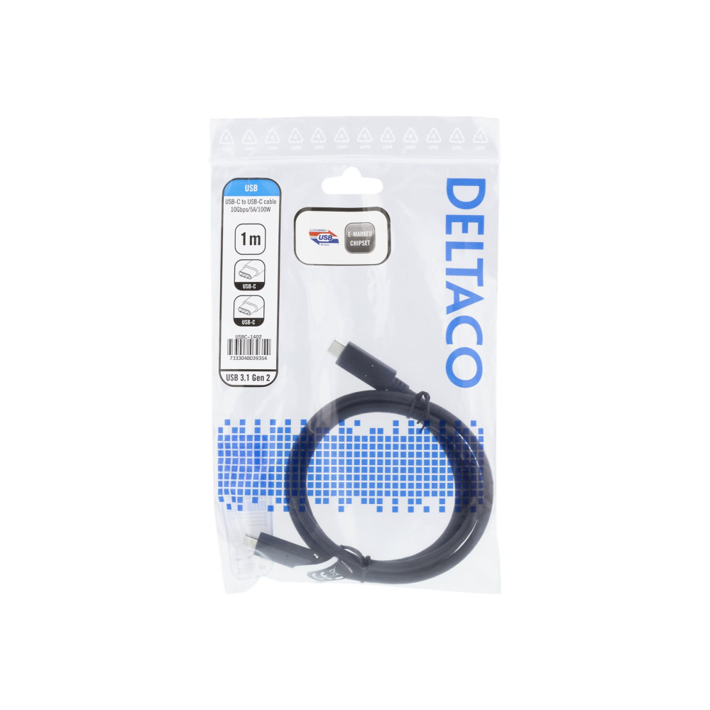 Produktbild för DELTACO USBC-1402 - USB typ C-kabel - 24 pin USB-C till 24 pin USB-C - 1 m